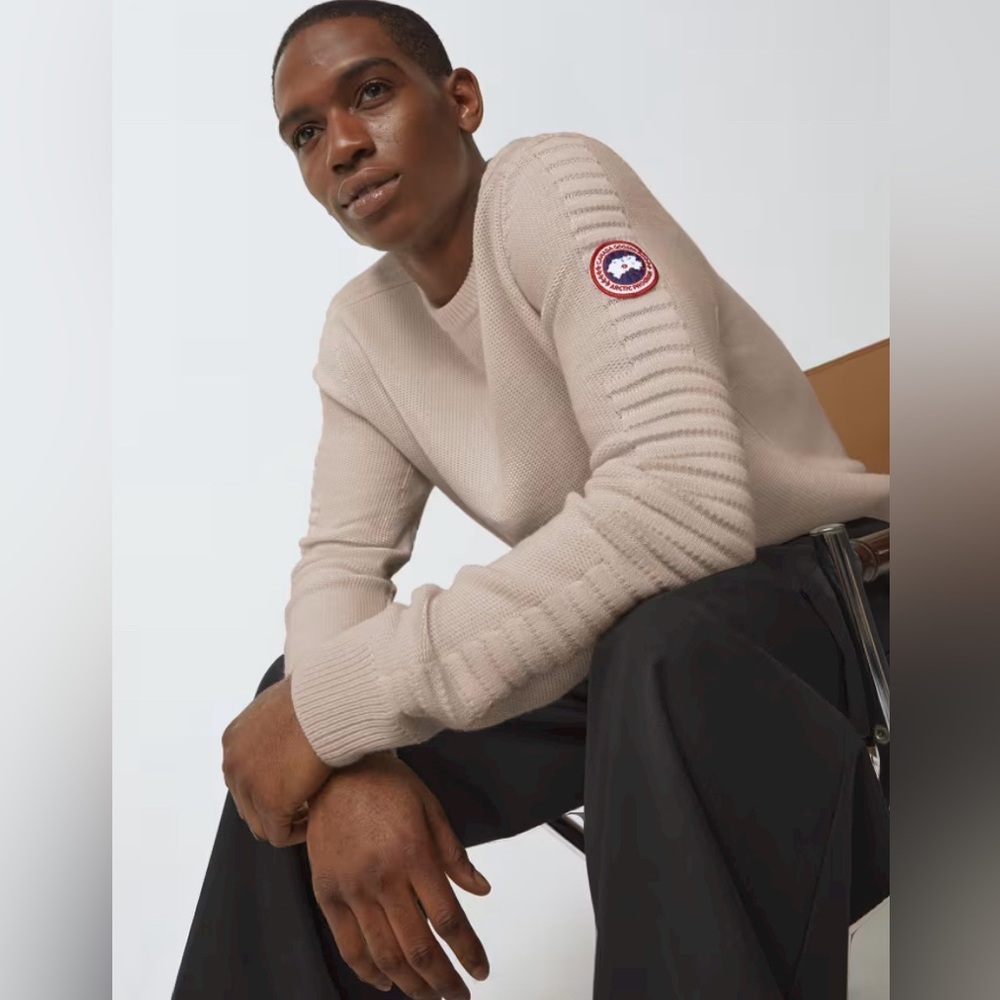 💔SOLD Canada Goose Mens Paterson merino wool sweater in tan heather XL NWT - Picture 1 of 7